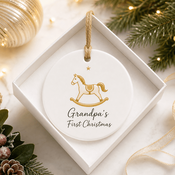 Christmas Ornament Grandpa's First Christmas Gold Rocking Horse Hanging Gift for Grandpa
