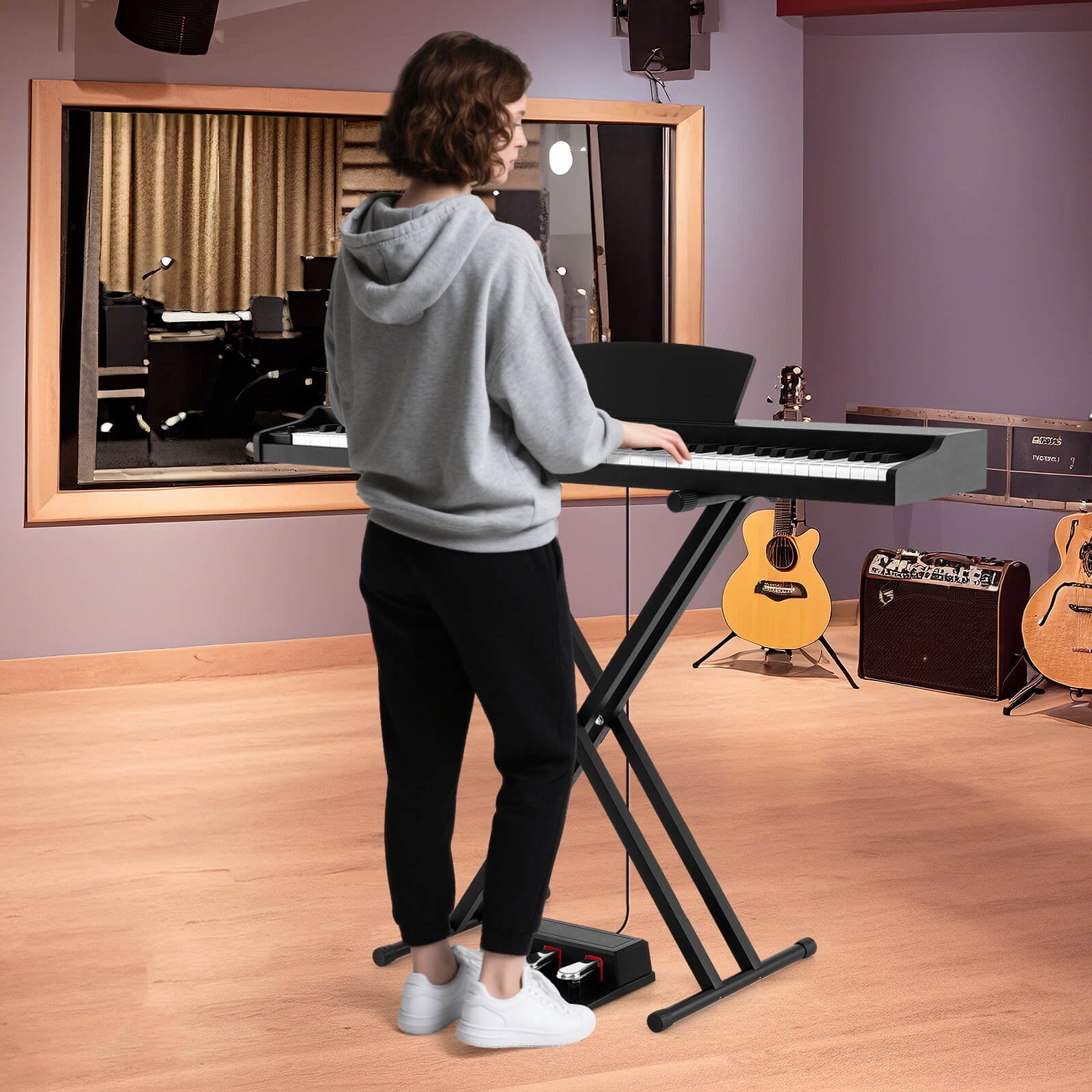 Costway 88-Key Keyboard Piano Set with Adjustable Stand & 2 Keyboard Mode 2 Speakers Black
