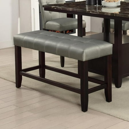 26 Inch High Upholstered Seat - Benzara Tufted High Bench with Tapered Legs