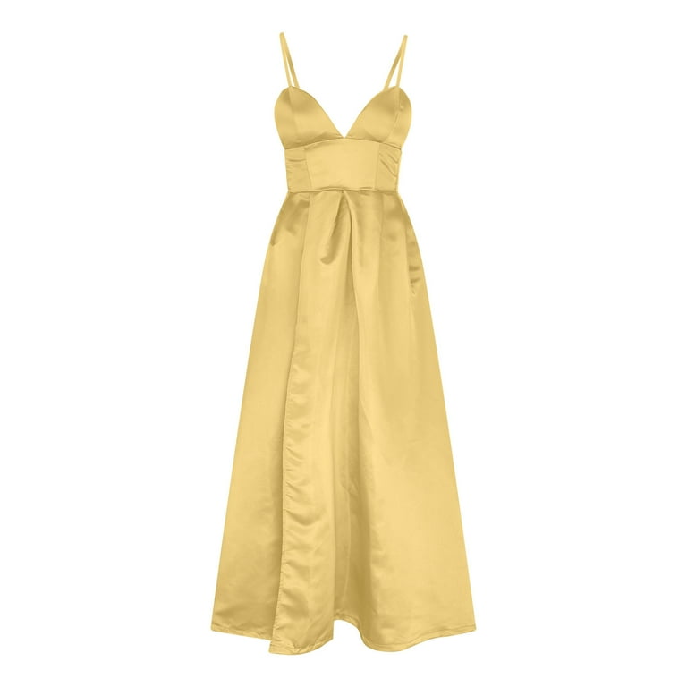 qolati Women Satin Bridesmaid Dresses 2023 Deep V Neck Spaghetti Straps  Mermaid Wedding Guest Dress Sexy Split Hem Long Prom Party Gown -  Walmart.com