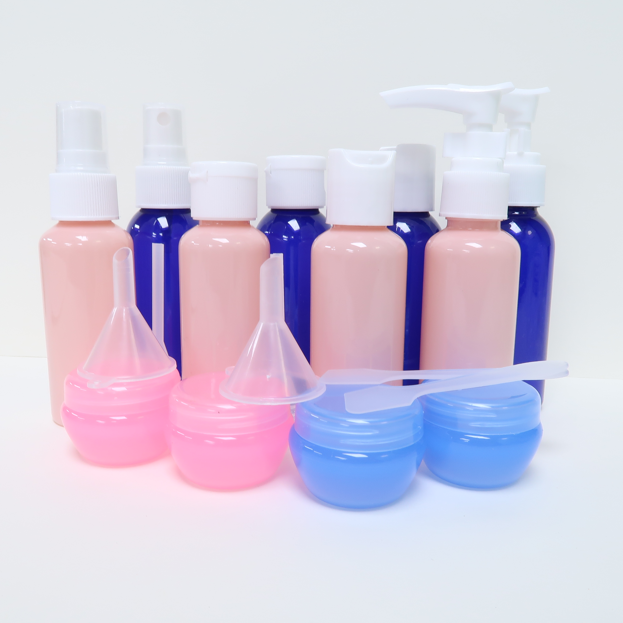 Set of 10 Blue Bottle Jars Refillable Cosmetic Travel Size Toiletries