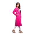 thumbnail image 4 of American Bazi Women's Long Button Down Distressed Denim Jean Jacket - Neon Pink - 2X-Large, 4 of 6