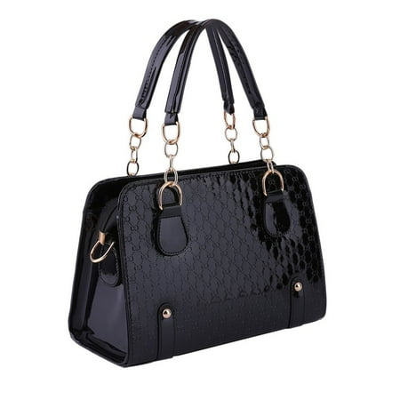 Embossed Fashion Tote - Fashion Women Tote Embossed Handbag Glossy Shoulder Bag PU Leather Black Classical Lady High Quality Messenger Hobo Bag