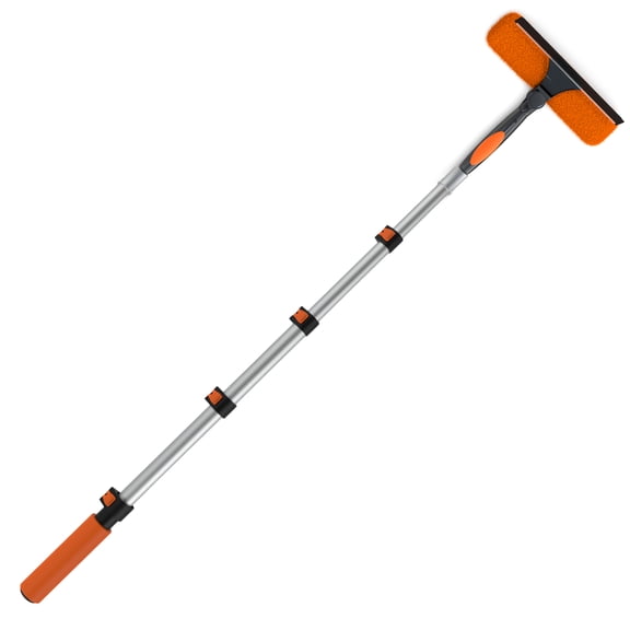 LAANPOLE 4FT Window Squeegee with Extension Pole, 2-in-1 Squeegee for Window Cleaning, Professional Cleaning Kit for Home with 4FT Telescoping Pole for Outdoor Indoor Use