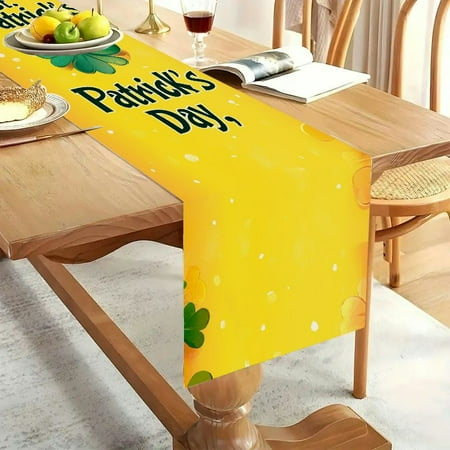 

1pc Linen 100% yellow and green shamrocks and a hat Party Decoration Gift Holiday Decorations Room Decor Scene Decor Rectangle Table Runner