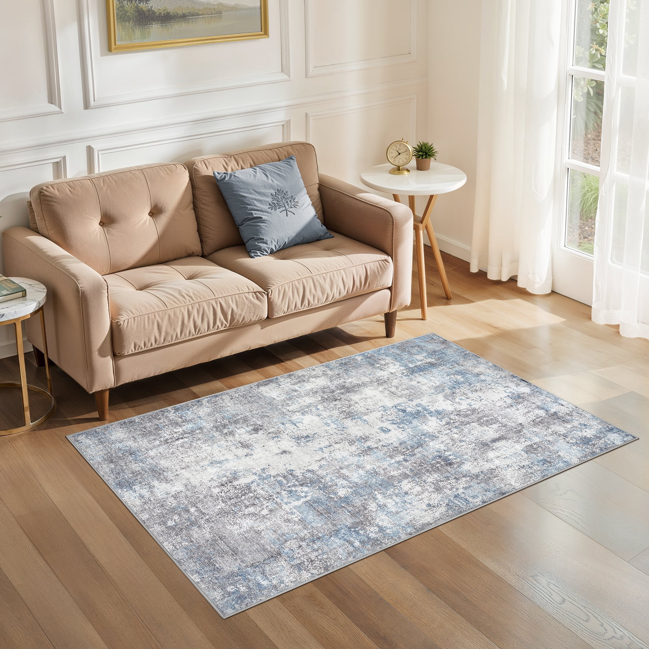 Uermei 3x5 Washable Entryway Rug: Non-Slip Soft Abstract Indoor Area Rug for Living Room Kitchen Bedroom, Stain-Resistant Door Mat Throw Carpet for Laundry Foyer Home Decor - Blue Gray