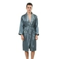 thumbnail image 4 of AOMPMSDX Mens Pajama Sets Male Robe Satin Bathrobe With Shorts Set Wide Striped Jacquard Silky Kimono Robe Green Lounge Sets For Men XL, 4 of 4