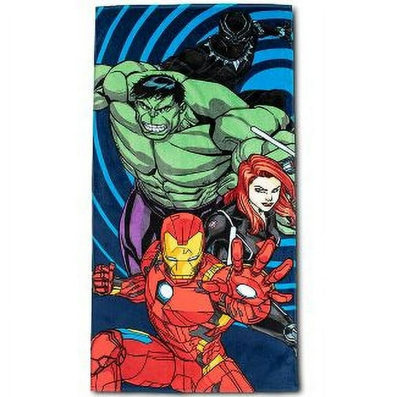 Avengers Beach Towel with Iron Man, Hulk, Black Panter, Black Widow