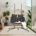 thumbnail image 2 of SEGMART 2-Person Hanging Swing Chair with Stand, Double Hanging Egg Chair with Cushion and Pillow, Foldable Wicker Rattan Patio Basket Hanging Chair for Indoor Outdoor Garden, Dark Gray, 2 of 10