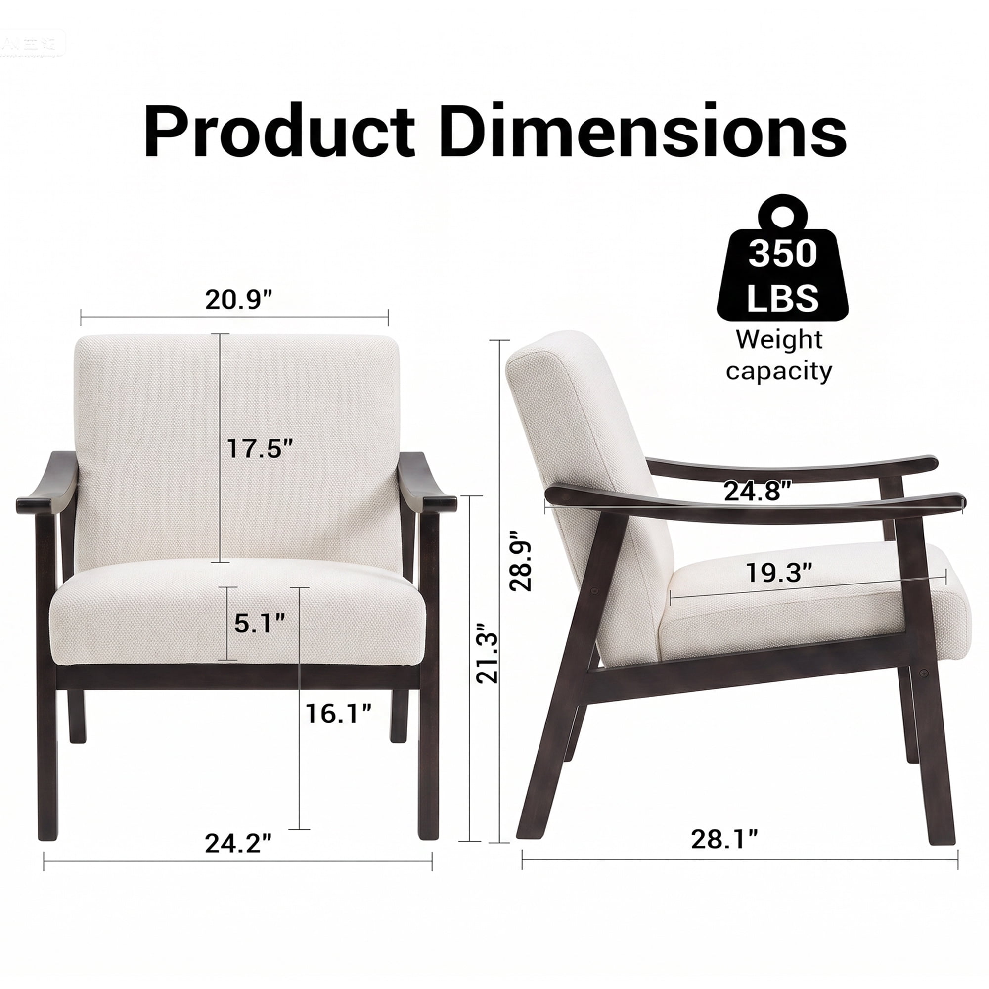 HOQBN Modern Armchair with High Back,Upholstered Living Room Chairs with Solid Wood Legs,Leisure Reading Chair for Living Room, Bedroom,White