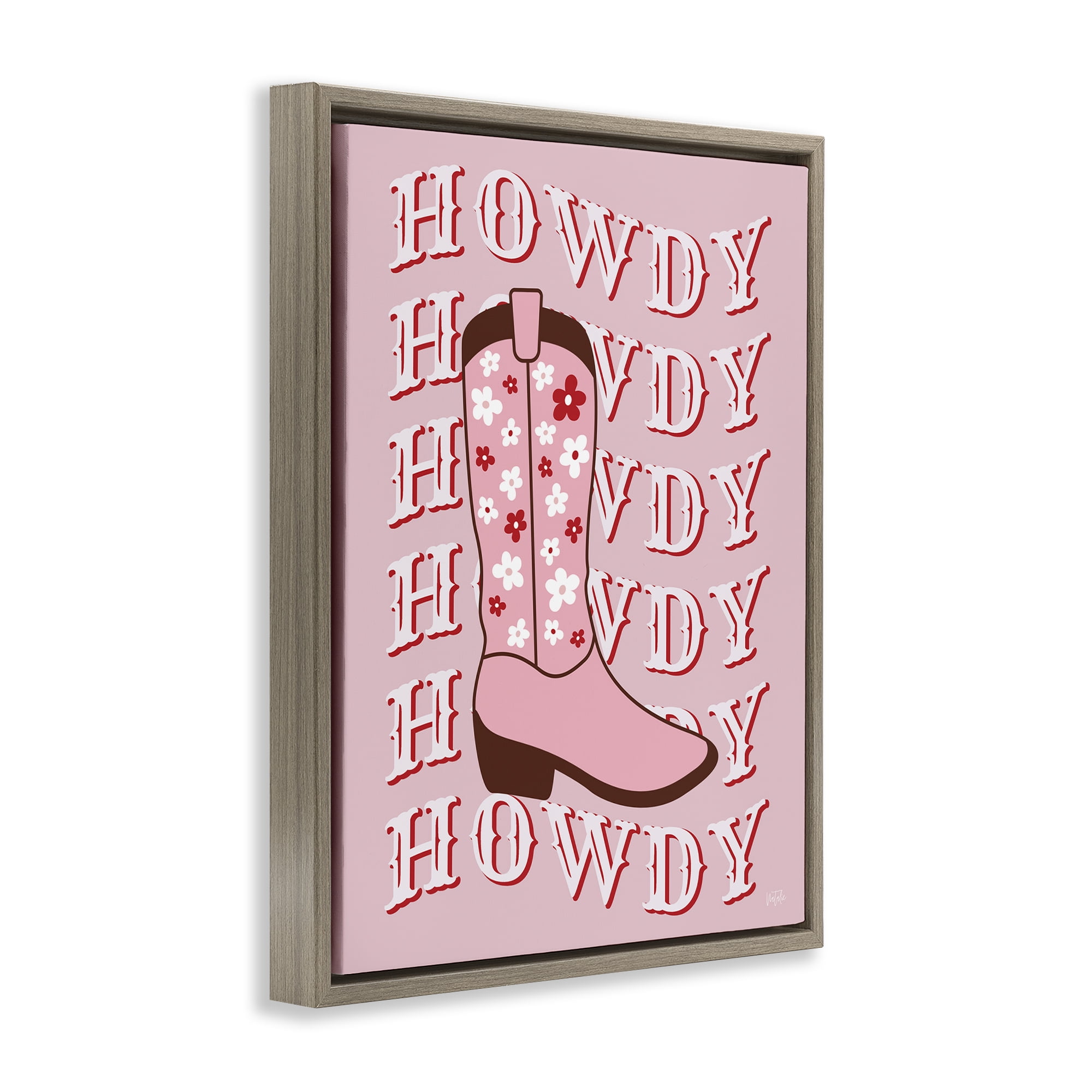 Stupell Industries Howdy Pastel Cowgirl Boot Fashion Painting Brown Floater Framed Canvas Art Print Wall Art, 17 x 21