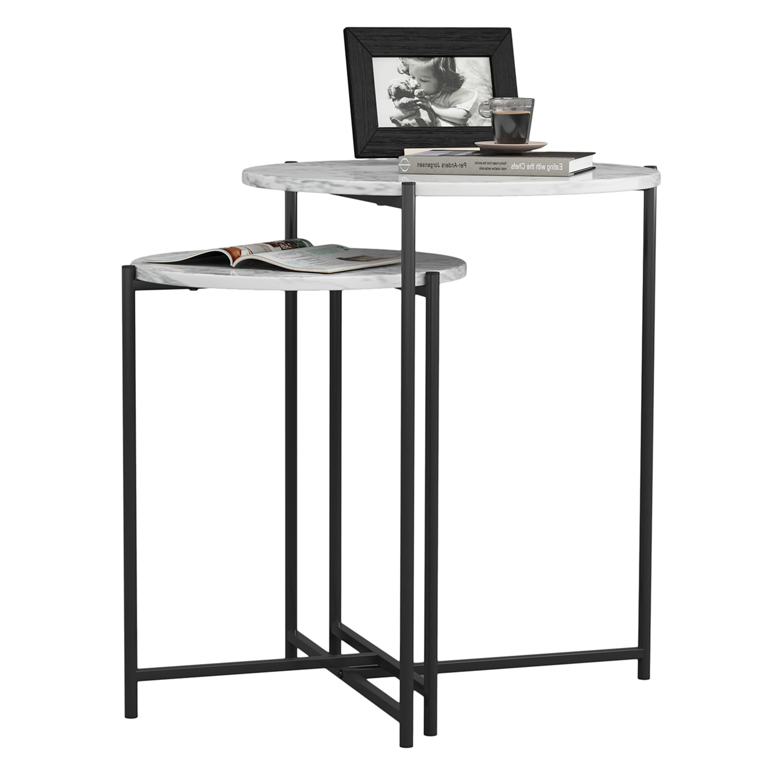Lowestbest 2PCS Modern Metal Frame Coffee Table, Nesting Side Table for Living Room, Bedroom, Black Lowestbest 2PCS Modern Metal Frame Coffee Table, Nesting Side Table for Living Room, Bedroom, Black