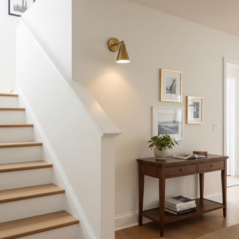 Handmade Brushed Brass Wall Sconce Light | Mid Century Cone Light