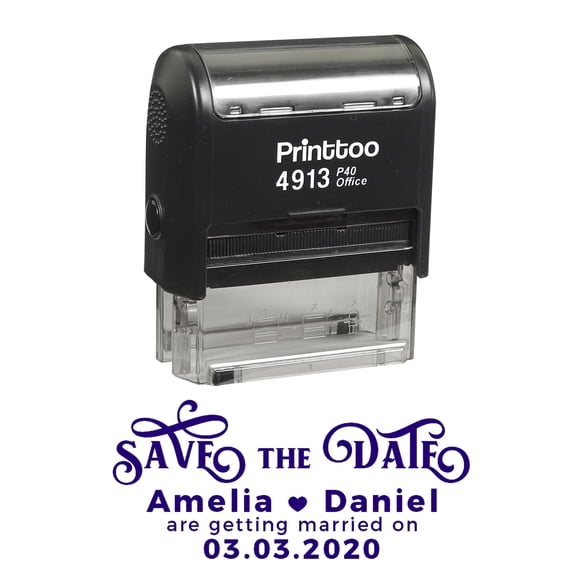 Printtoo Personalized Violet Self Inking Getting Married Stamp Custom Save The Date Rubber Stamper-58 x 22 mm