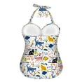 thumbnail image 2 of FKELYI Cute Cat Girafitti Print One Piece Swimwear for Women Halter Swimsuits Cosy Bathing Suits Polyester Monokini Tummy Control Beachwear for Ladies Summer Swimming Surfing, XL, 2 of 6