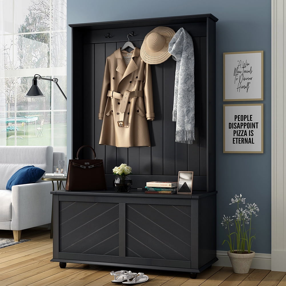 Canddidliike Storage Bench Hall Tree with 4 Hooks for Hallway Accent