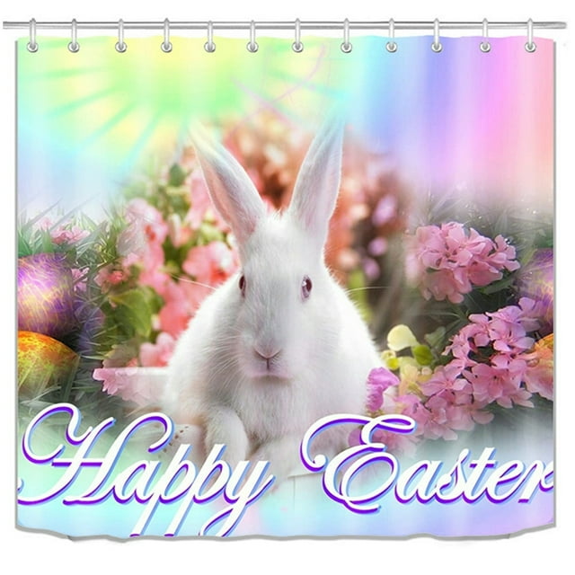 Happy Easter Rideau de Douche 4 Pièces Toilet U-pad Set 70,8 ”Rideau de Douche pour la Maison / Hôtel / Fête Décoration B1