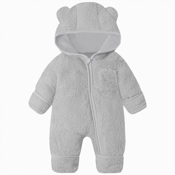 YDFCWXW Baby With Footies Girls Boys Winter Fleece Clothes, Hooded Romper Snowsuit Warm (Grey, 0-6 Months)