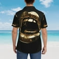 thumbnail image 4 of Balery Golden Lips Modern Sculpture Camisas hawaianas de manga corta para hombre, camisas playeras de corte holgado, camisas de vacaciones con botones,Small, 4 of 7