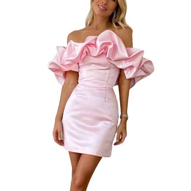 VISgogo, vestido de tubo de verano para mujer, minivestido ajustado con hombros descubiertos y volantes de Color sólido para mujer VISgogo moda