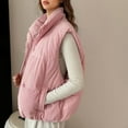 thumbnail image 5 of Htigea Puffer Vest for Women Corduroy Sleeveless Stand Collar Gilet Full Zip Warm Waistcoat Jackets with Pockets Pink L, 5 of 8