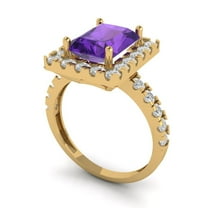 3.84ct emerald cut purple natural amethyst 18k yellow gold halo Bridal Wedding Engagement Promise Anniversary Ring for Women size 3.5