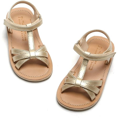 

QWZNDZGR Toddler Girl Sandals - Flower Girl Dress Shoes Open Toe Little Kid Summer Flats