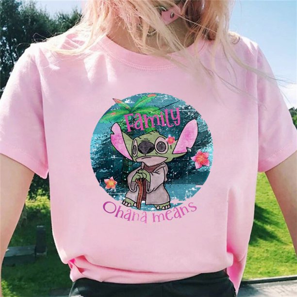 Cute Mickey Mouse Stitch Women's Casual Tops Harajuku Fashion Women's T-Shirts New Women's Crew Neck Tops Women's Short SleevesXXXL Gao Jinjia LED