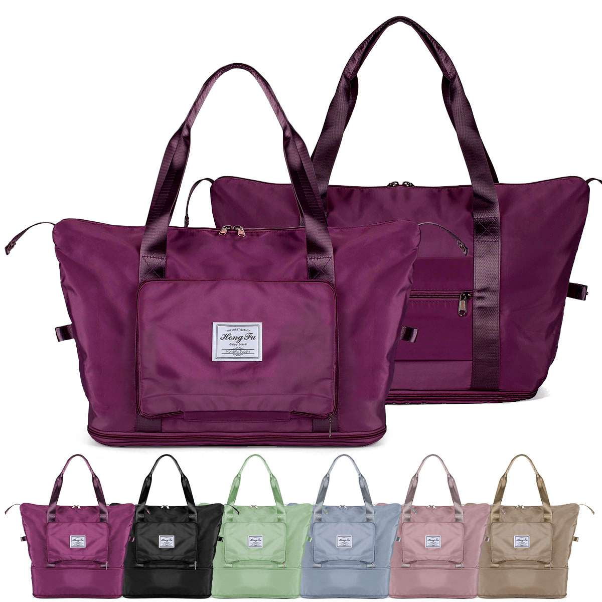 Spencer Large Travel Tote Bag, Waterproof Expandable Duffel Gym Tote Bag, Weekender Carry on Overnight Bags for Women and Men with Trolley Sleeve Wet Pocket, Travel Duffel Bag, Purple