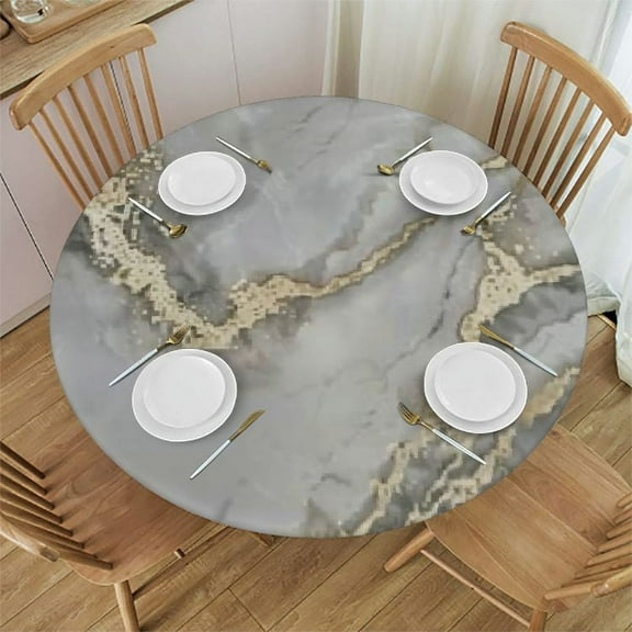 Round Fitted Tablecloth with Elastic Edge Small Round Table Cover Wipeable Circle Table Cloths for Outdoor Party Patio