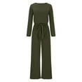 thumbnail image 6 of pstuiky Wide Leg Jumpsuits for Women Long Sleeve Round Neck Romper Straight Leg Plus Size Jumpsuit Casual Rompers One Piece with Belt Summer Outfits, 6 of 7