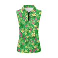 thumbnail image 3 of Trendfront Womens Golf Polo Shirts Tropical Floral Print Sleeveless Quarter Zip Collared Pleated Athletic Tennis Tee Tops, 3 of 5