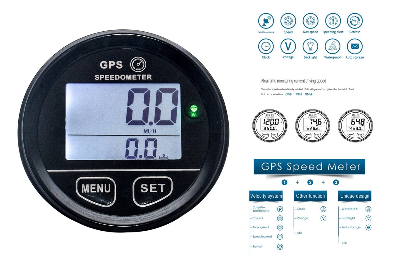 Adoner 52mm Waterproof GPS Digital Speedometer Odometer Gauge for Car Truck Boat Motorcycle Car