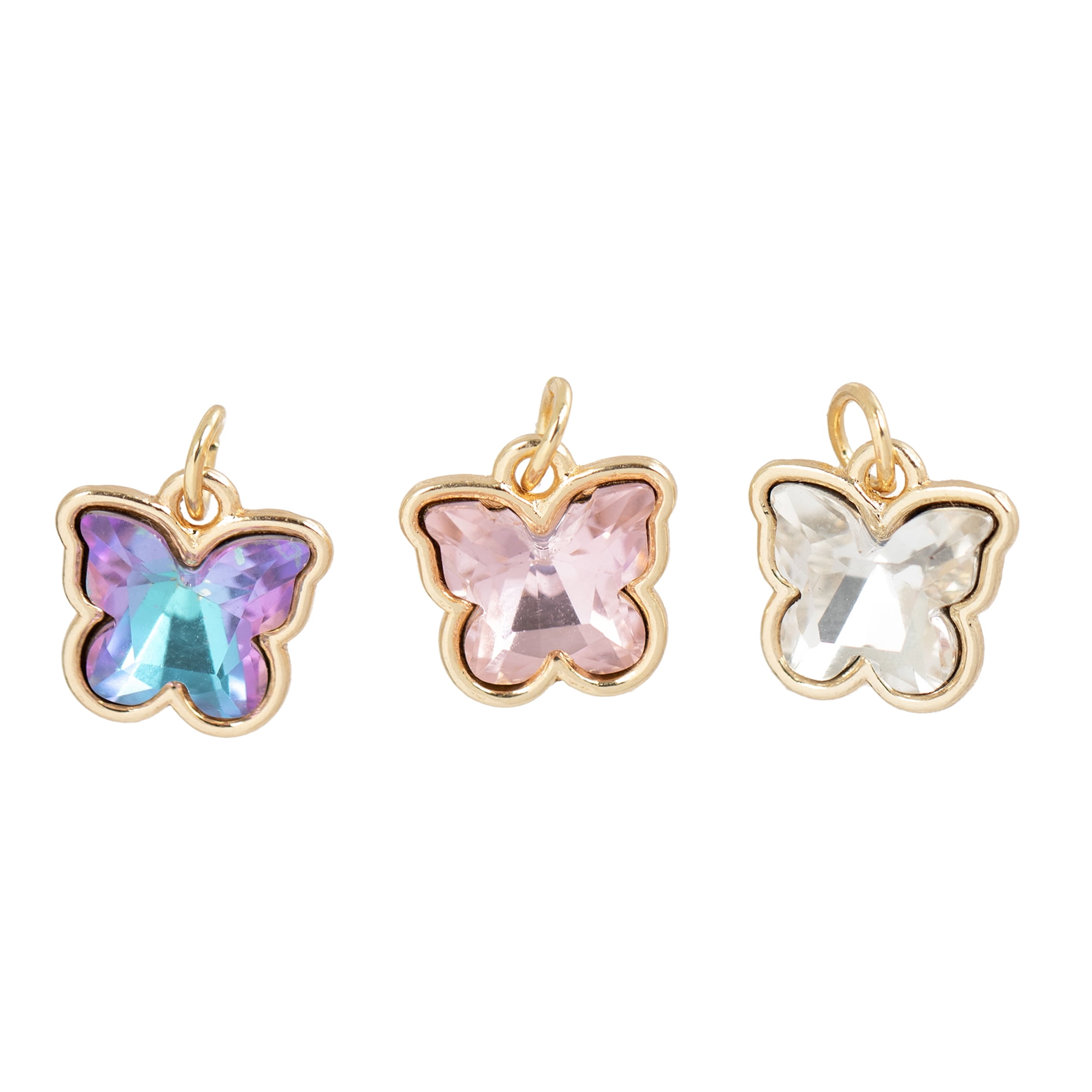 CousinDIY Rhinestone Butterfly Charms, 6-Piece Set with Gold Accents – Jewelry Making Supplies