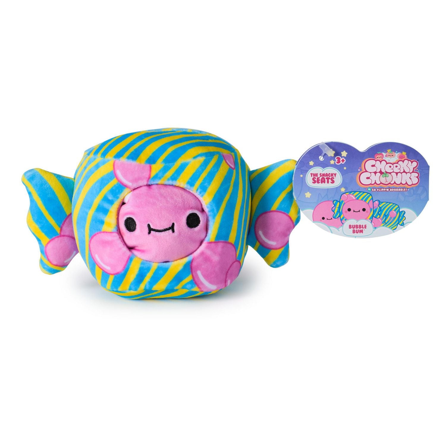 Cheeky Chonks Bubble Bum, Peluche réversible, peluches sur le thème de la nourriture, peluche chewing-gum à partir de 3 ans, rose, 11 cm