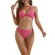 thumbnail image 1 of Conjunto de bikini de halter de textura acanalada para mujeres INSPIRE CHIC de 2 piezas, con parte inferior triangular de anillo en forma de corazón, trajes de baño en color rojo rosa grande, 1 of 5
