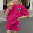 thumbnail image 5 of ATOGUTA Teen Outfits For Girls Kids Short Sleeve T-Shirts Elastic Waist Shorts Casual Summer 4th of July Clothing Sets Size 3T-15, Hot Pink, 5 of 6