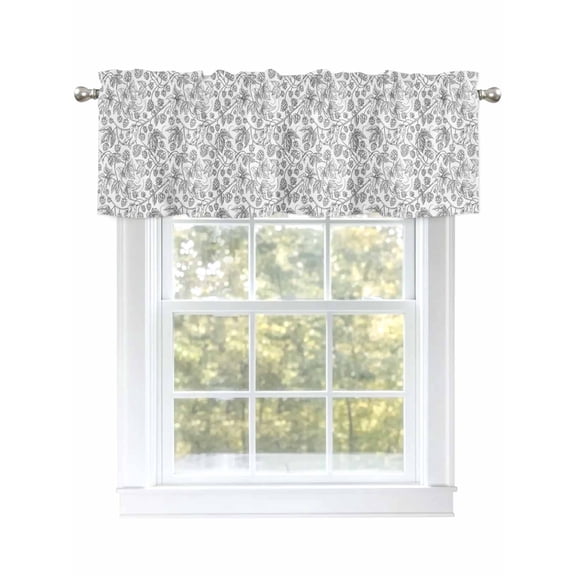 Black White Floral Branch Valances for Windows, Rod Pocket Kitchen Valance Curtains - Soft & Washable Small Window Treatment for Living Room, Bathroom, Vintage Flower Thread 54x18inch, 1 Panel