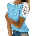 thumbnail image 2 of Blouses pour Femmes, Femmes Imprimé Manches Courtes Col Rond Chandail Dentelle Hauts Chemises Blouse, 2 of 5