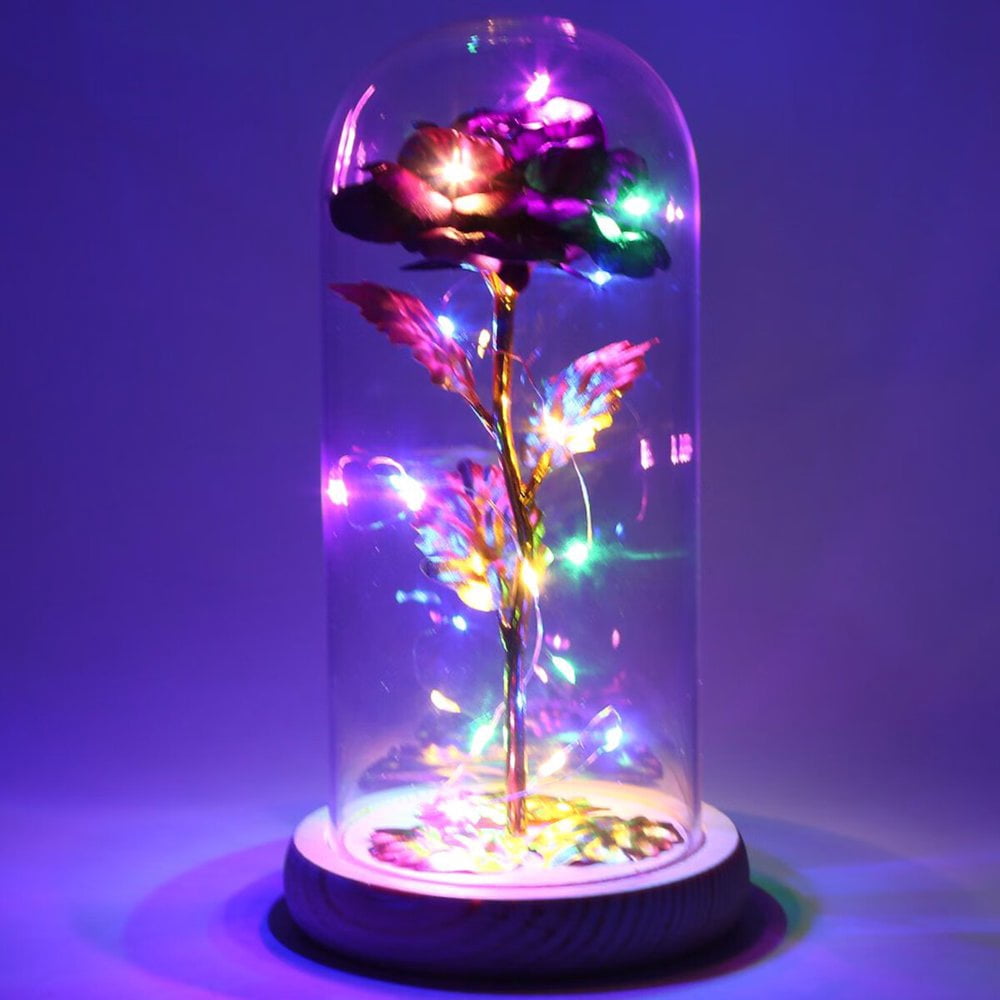 Rose Light Artificial Gold Foil Galaxy Rose Lamp with 3 Lighting