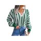 thumbnail image 1 of Jersey Para Mujer De Manga Larga Con Cuello En V Y Cordones A Rayas Para Uso Diario Informal XBTCLXEBCO Verde;S, 1 of 6