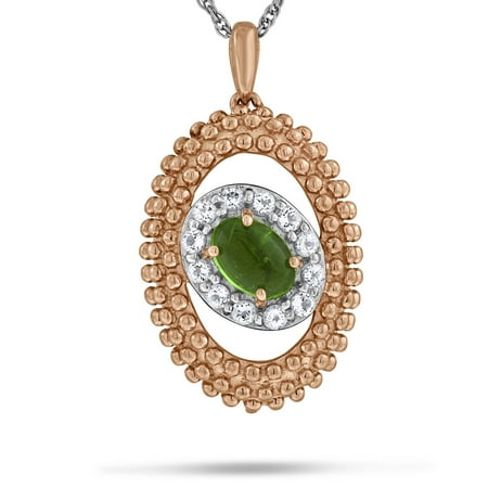 - Viola, Oval-cut Peridot & White Topaz Slide in Sterling Silver Pink Rhodium