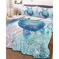 thumbnail image 3 of Quilts Twin Size Bedding Set, Blue Sea Turtle Lightweight Quilted Comforter, Summer Coastal Coral Ocean Soft Reversible Bedspread Coverlet with Pillow Covers for All Season, 68" x 86", 3 of 7