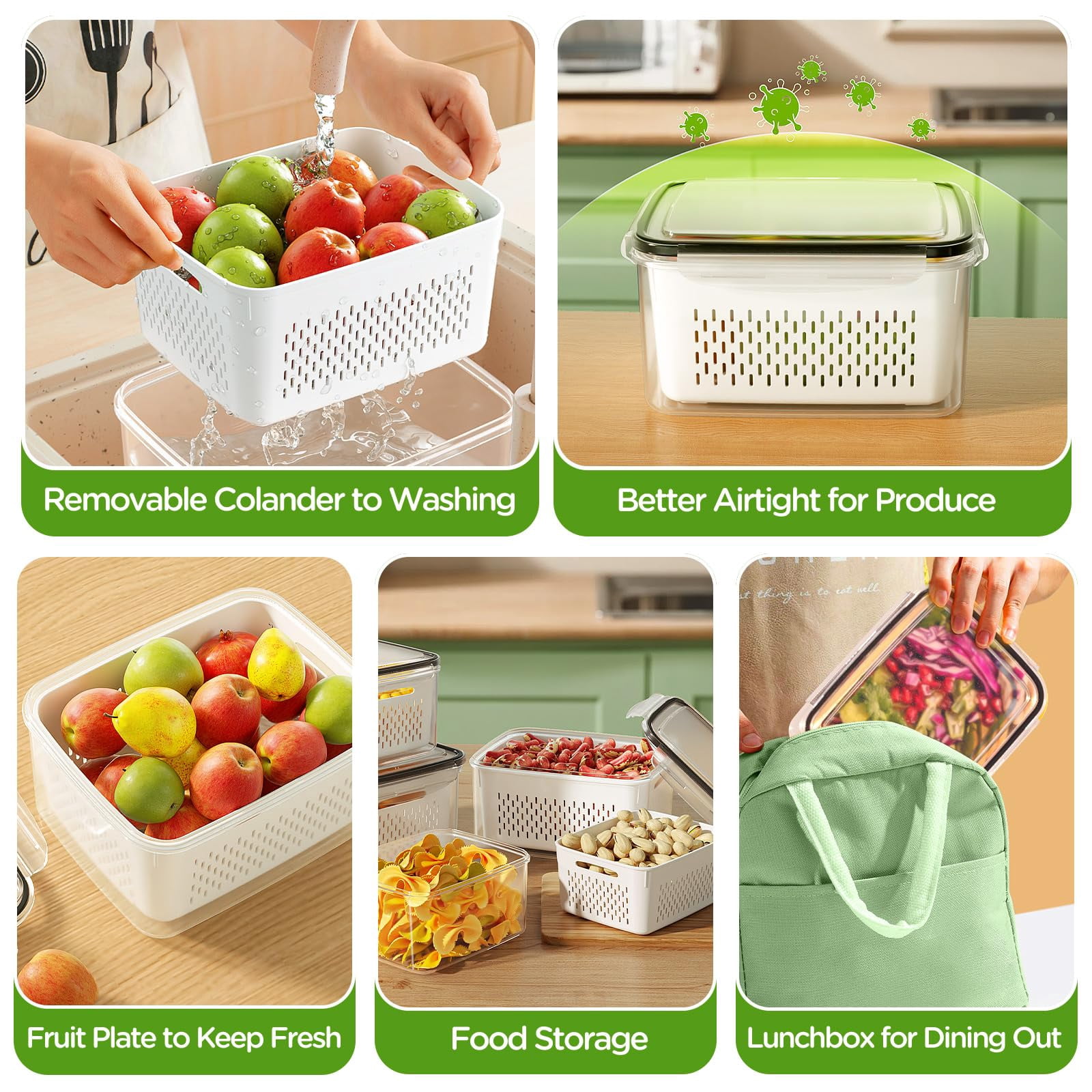 4 Pack Food Storage Jars & Containers, Mixed Sizes, Fridge Produce Storage