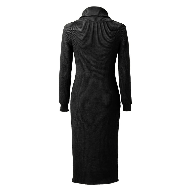 Women's Long Sleeved High Neck Knitted Two Thigh Slit Woolen Dress Winter  Dresses for Women Long Sleeve Sweater Dresses for Women Long Knit Sweater  Womens Long Sweat Dress Sweater Dresses for Juniors -