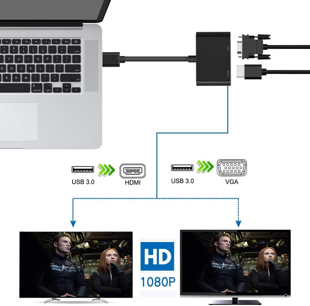 2 in 1 USB To VGA HD Adapter, USB 3.0/2.0 To 4K HD/HD 1080P VGA Adapter, PC Video Graphics Cable Converter