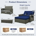 thumbnail image 3 of Costway Wicker Loveseat Sofa Set Patio Rattan Daybed with Ottoman & Retractable Side Tray Navy, 3 of 10