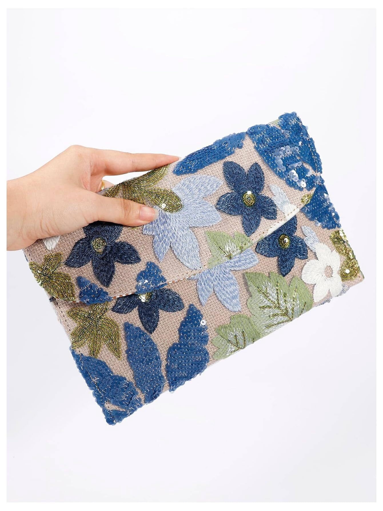 Women's Floral Embroidery Sequin Evening Clutch Bags Party Purses Beaded Evening Bag for Formal