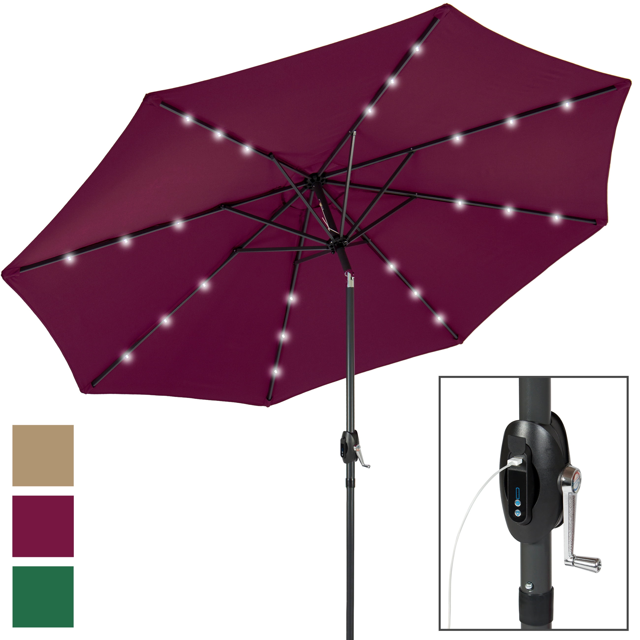 Portable USB Charger Bank 10' LED Light Patio Solar Umbrella Tilt Adjustment by
