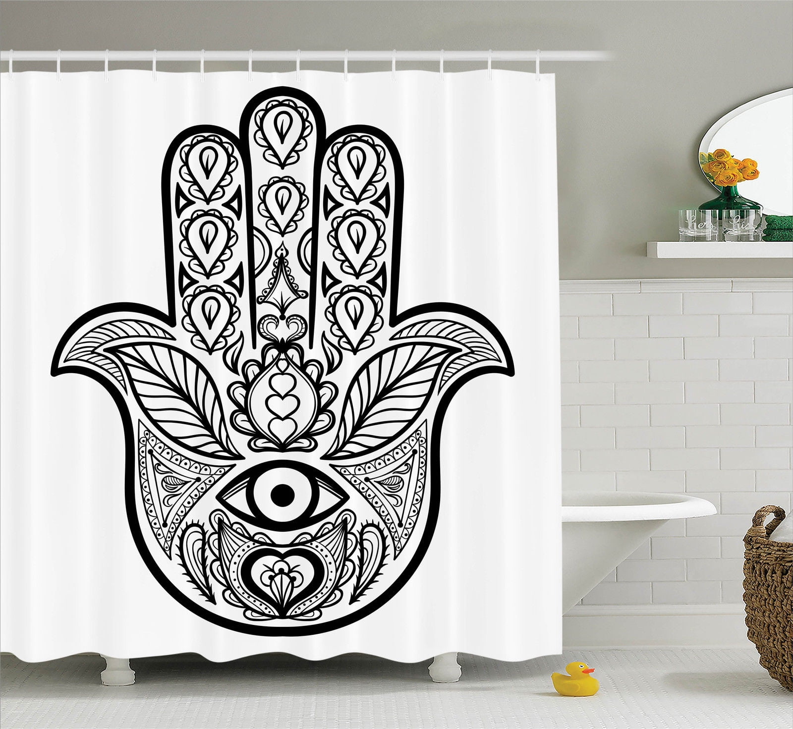 Mandala Decor Shower Curtain Set Hamsa Hand With Inner Eye Image Evil Eyes God Bless You Oriental Eastern Art Print Bathroom Accessories 69w X 70l Inches By Ambesonne Walmart Com Walmart Com